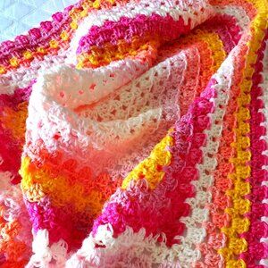 Crochet BABY BLANKET AFGHAN GRANNY SQUARE 29"x 29" PINK YELLOW ORANGE WHITE